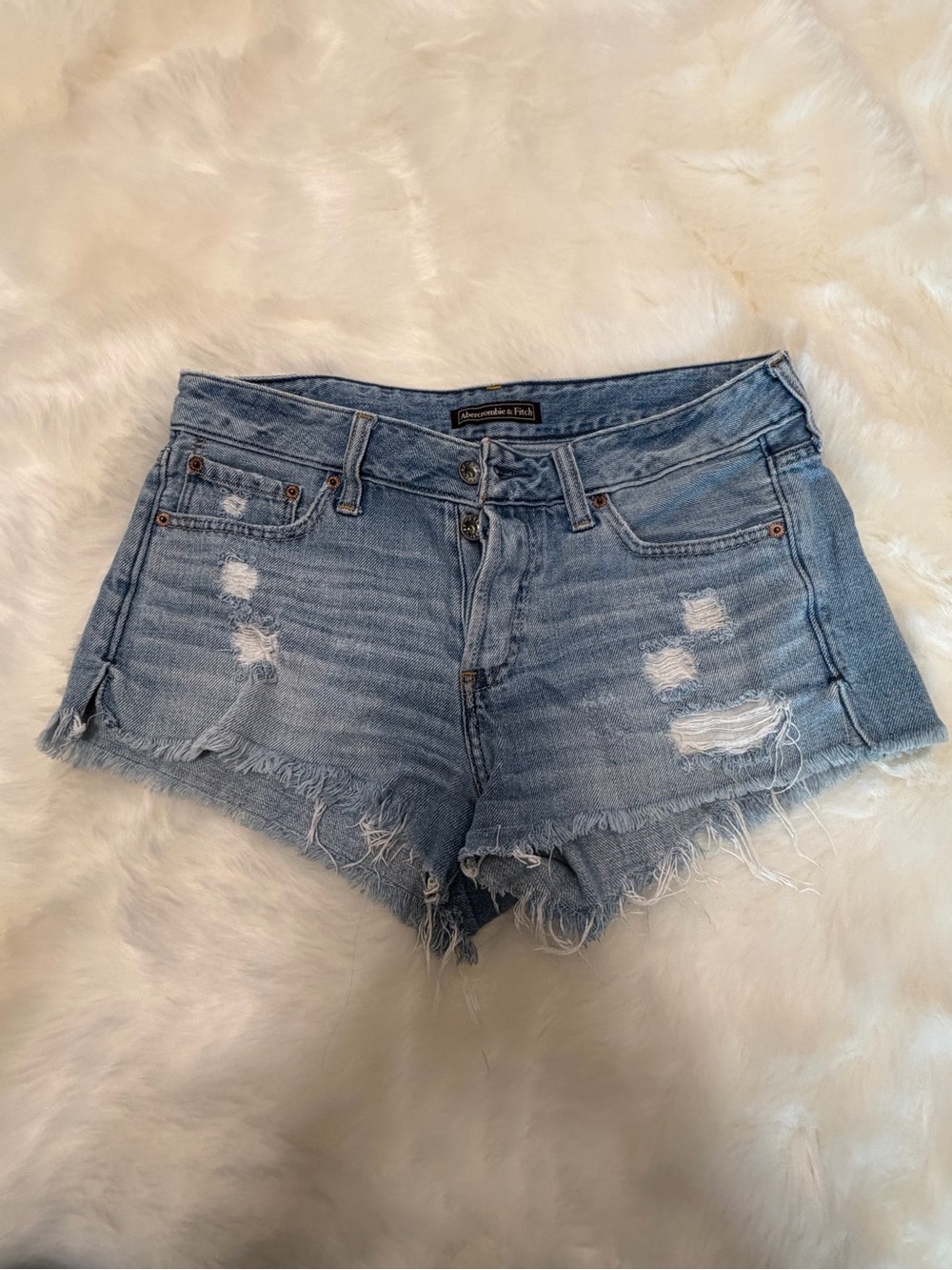 Abercrombie & Fitch Light Wash Distressed Denim Cutoff Shorts